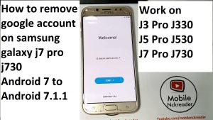 How To Remove Google Account On Samsung Galaxy J7 Pro J730f J530f J330f Android 7 To 7 1 1